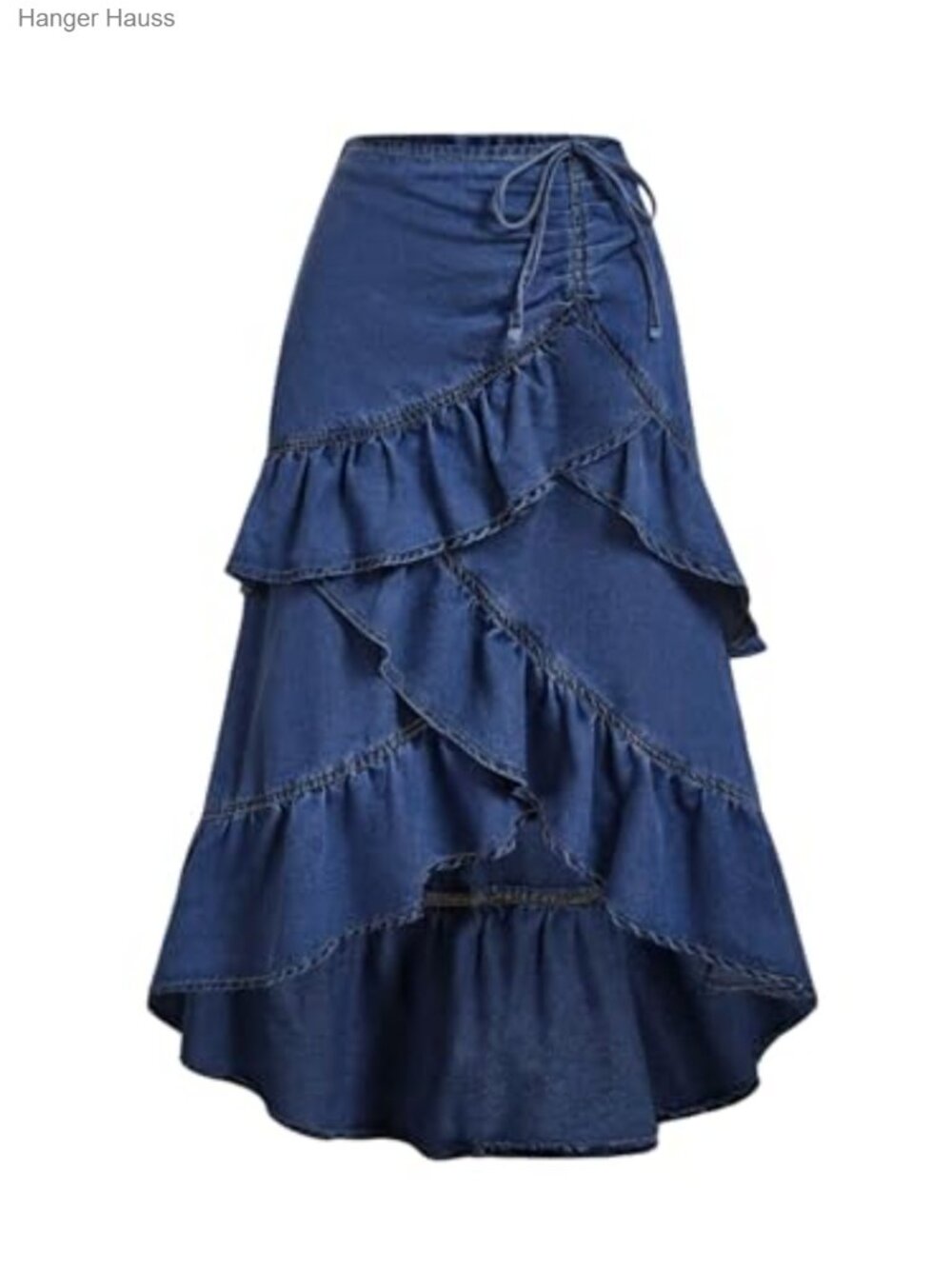 Plus Size Y2k Layered Asymmetrical Denim Midi Skirt Ruffle Bow